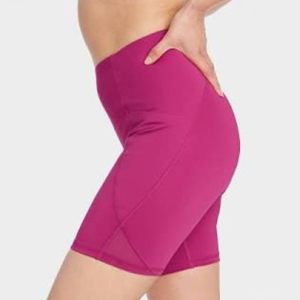 All in Motion Women's Sculpted Linear Bike Shorts, 7" Cranberry - Picture 2 of 5